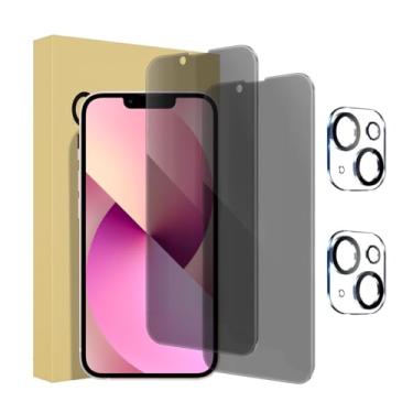 Imagem de Pacote com 2 protetores de tela de privacidade para iPhone 13 Mini [5,4 polegadas] + 2 protetores de lente de câmera, película de vidro temperado privada antiespião, [dureza 9H] - HD