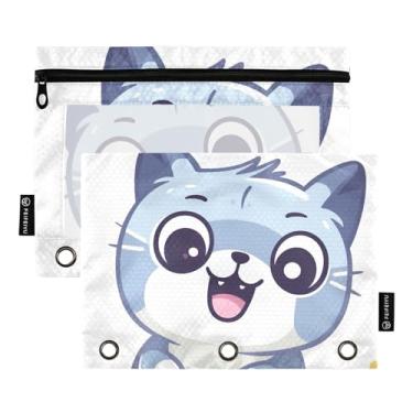 Imagem de Estojo de lápis Wolf Dreamcatcher, conjunto de 2 fichários de escritório para crianças, adolescentes e adultos, Gato fofo de desenho animado, 25*18*0.5cm