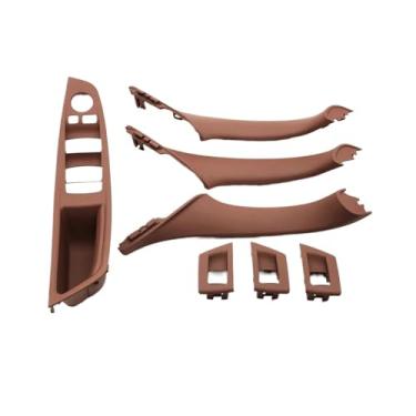 Imagem de Compatível para BMW Série 5 F10 F11 523i 525i 528i 530i LHD RHD Bege Preto Marrom Oyster Porta interna do carro Apoio de braço dentro do conjunto de maçaneta de tração(LHD Brown)