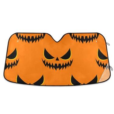 Imagem de Personalizado assustador abóbora rosto laranja carro para-brisa sombra solar engraçado retrátil dobrável automotivo protetor solar floral M, 139.7 cm x 70.1 cm