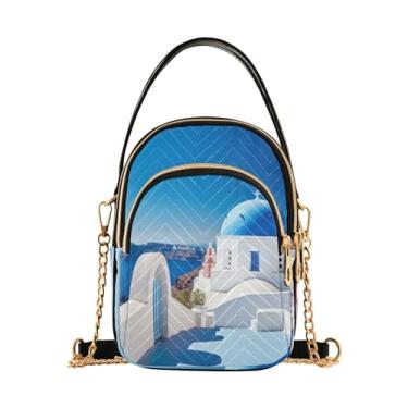 Imagem de GAIGEO Bolsa tiracolo azul e branca com alça de corrente, bolsas de ombro femininas, bolsas de ombro transversais para mulheres, Parede pintada de branco e azul - 2, One Size