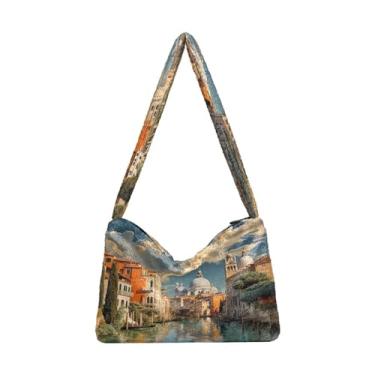 Imagem de GAIGEO Bolsa feminina Nautical with a Lighthouse and Sea Shells, bolsas de tamanho médio, bolsa de ombro feminina, Edifícios e casas em água-3, One Size