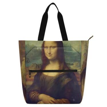 Imagem de GAIGEO Leonardo da Vinci Mona Lisa La Gioconda Bolsas de trabalho para mulheres Tote Canvas College School Tote Bolsa utilitária bolsa de escritório com compartimentos