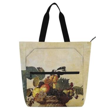 Imagem de Caravaggio Cesta de pintura de frutas para trabalho, sacola de lona para escola, com zíper, bolsas para professores, presente para amantes de livros