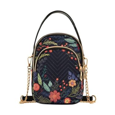 Imagem de Bolsa tiracolo feminina feita à mão com arte natalina, bolsa tiracolo moderna, bolsa tiracolo pequena para mulheres, Guirlanda de Natal com flores e folhas-2, One Size