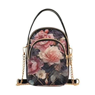 Imagem de Bolsa transversal feminina verde e azul tropical em azul, bolsa transversal de corrente dourada, bolsas de ombro transversais para mulheres, Floral e geométrico com flores e ouro 3, One Size