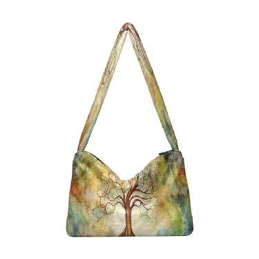 Imagem de GAIGEO Bolsa de ombro preta com uma constelação, bolsa de ombro macia, bolsas de outono, Árvore da Terra-3, One Size