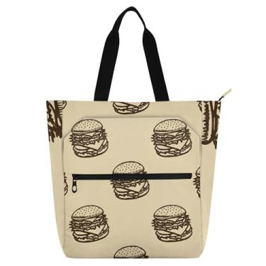 Imagem de GAIGEO Bolsa feminina marrom escuro Burgers bege para trabalho escolar com zíper bolsa carteiro com compartimentos