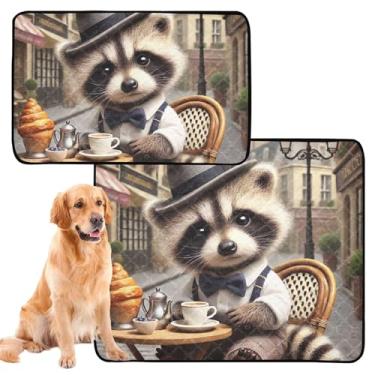 Imagem de TSENQUE Almofadas de xixi laváveis para cães e gatos, almofada reutilizável para animais de estimação elegante guaxinim Paris Cafe filhotes absorventes à prova d'água tapete de cercadinho para cães