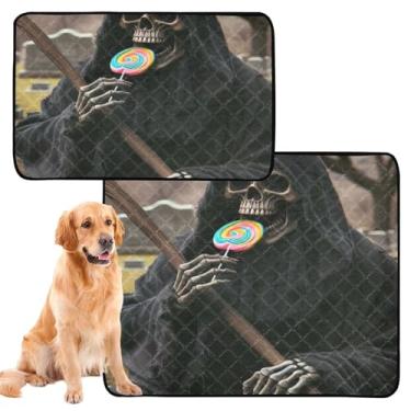 Imagem de TSENQUE Almofadas de xixi laváveis para cães de estimação, à prova d'água, tapete para cercadinho de cachorro Grim Reaper fofo para animais de estimação, almofadas de treinamento absorventes extra