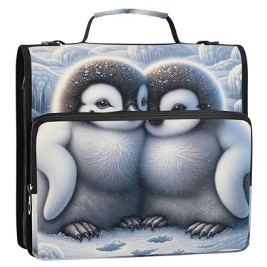 Imagem de Fichários de viagem de 3 cm com 3 anéis, pinguins resistentes, organizador de fichário com zíper, vários bolsos, pasta de portfólio grande, bolsa escolar com alça de ombro