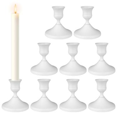 Imagem de Castiçais brancos, conjunto de 9, castiçais de metal vintage para mesa de jantar, mesa de jantar, varas de metal pequenas para centros de mesa de casamento, festa de aniversário de Natal (9, branco)