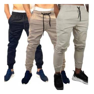 Imagem de kit 3 calças jeans jogger com elastano masculina jeans slim cores vari