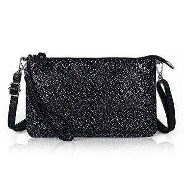 Imagem de Befen Bolsas de carteira de mão de couro para mulheres pequenas bolsas transversais envelope, Glitter preto