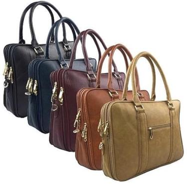 Imagem de Pasta Executiva para Notebook 15” Bolsa Transversal Reforçada em Couro Sintético com Divisórias(Bege Escuro)