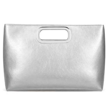 Imagem de XquiziFit Bolsa clutch feminina para noite bolsa clutch para festa de casamento formal com corrente removível, Prata couro PU 02, 2.5 inches x 11.5 inches x 8 inches