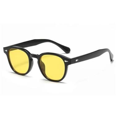 Imagem de Óculos de Sol UV400 - Rebites Redondos Estilo Punk com Lentes Degradê para Homens e Mulheres, Ideais para Esportes ao Ar Livre, Corrida e Ciclismo, Preto e Amarelo
