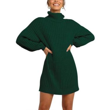 Imagem de Vestido de suéter ANRABESS de gola alta Batwing Canelado Knit Green XS