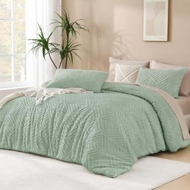 Imagem de Andency Conjunto de cama King extragrande 305 x 248 cm, 3 peças, verde sálvia, macio, boêmio, para todas as estações, conjunto de cama fofa, adornado com casa de fazenda (1 edredom, 2 fronhas)