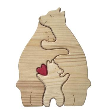 Imagem de Quebra-cabeça de Madeira em Forma Urso Familiar Conjunto Figuras Ursos Mãe e Filho Abraçados Ornamento Sólida Lembrança Personalizada Alta Arteesanato