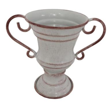 Imagem de Generic Vaso de flores vintage em formato de troféu, decorativo e, feito de ferro, ideal para jardim, quarto, mesa ou escritório, Branco