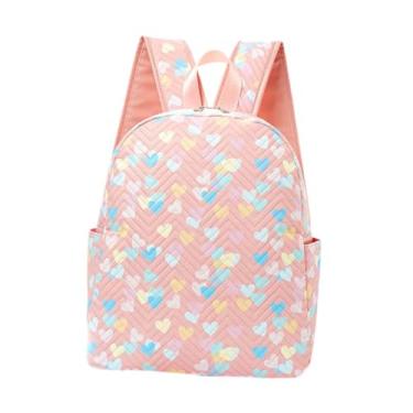 Imagem de harayaa Mochila escolar impermeável e leve para meninas e meninos do ensino fundamental, ideal para viagens, Coração Rosa