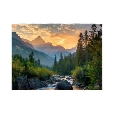 Imagem de Grande Mural De Parede Montanha Nevada Rio Pinheiros Nascer E Pôr Do S
