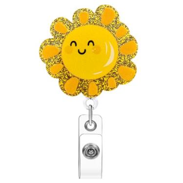 Imagem de Soleebee Carretel de crachá fofo de enfermeira solar, suporte de crachá de trabalho brilhante engraçado com clipe retrátil, clipe de crachá de identificação com clipe jacaré giratório de 360° para