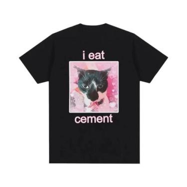 Imagem de Camiseta Feminina Engraçada Com Estampa De Gato Maldito I Eat Cement, 