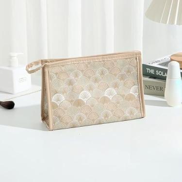 Imagem de Bolsa feminina de PVC em forma de leque – elegante bolsa de armazenamento impermeável de grande capacidade, organizador de cartas multifuncional, Dourado