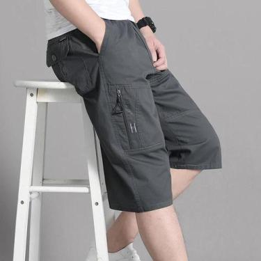 Imagem de Shorts Cargo Masculinos de Verão - Cintura Elástica, Bolsos com Zíper 