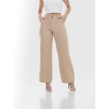 Imagem de Calça Pantalona Linho Feminina Cintura Alta Com bolso na frente e zipe