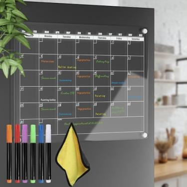 Imagem de Calendário de acrílico magnético apagável a seco para geladeira quadro branco transparente quadro branco apagável 40,6 cm x 30,5 cm com marcador apagável em 6 cores