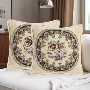 Imagem de Qupace Conjunto de 2 capas de almofada vintage bordadas para sofá almofada de cabeceira Euro Sham capas (brancas)