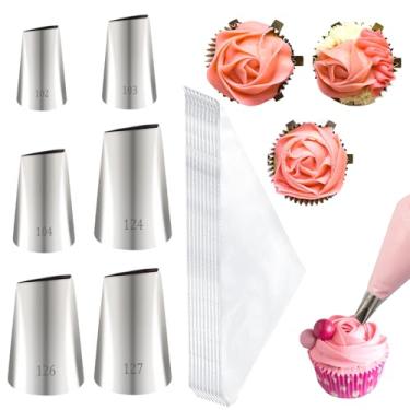 Imagem de LLMSIX Conjunto de sacos de confeitar e pontas, 8 peças de ponta de encanamento de pétalas, 100 sacos de confeiteiro, 3 raspadores de bolo, 2 gravatas de saco de confeitar, ponta de cobertura de rosa