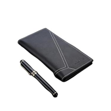 Imagem de Carteira longa ultrafina para homens, carteira de couro aberta com bloqueio RFID e grande capacidade, organizador casual com vários compartimentos para cartões e bolso para moedas (preto)