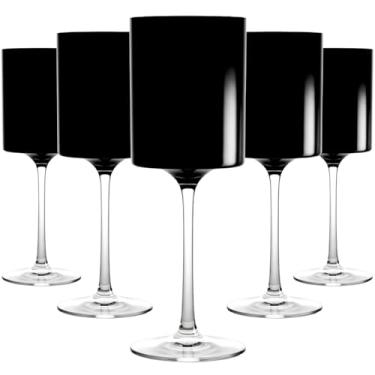 Imagem de Bluesky Conjunto de taças de vinho de dois tons preto e transparente - 410 ml (5 peças) - Design elegante e sofisticado para eventos de luxo e momentos inesquecíveis - ideal para degustação de vinhos,