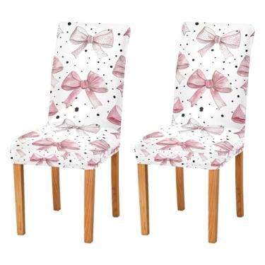 Imagem de SEHANY Conjunto de 4 capas de cadeira com laço de bolinhas rosa para sala de jantar, elástico, removível e lavável, para cozinha, hotel, festa, Natal