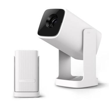 Imagem de Wanbo Mini projetor Cube 1 com WiFi e Bluetooth, projetor portátil compatível com 1080p, compatível com Android TV, foco automático e Keystone, 350 ANSI, proyector de filmes ao ar livre, branco