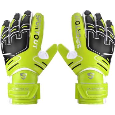 Imagem de Sportout Luvas goleiro: jovens/adultos, aderência forte, proteção digital. Latex 4+3 mm: proteção superior contra lesões. (Verde, 8)