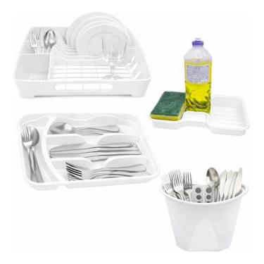 Imagem de Kit Cozinha Escorredor Organizador Talher e Porta Detergente - Jaguar