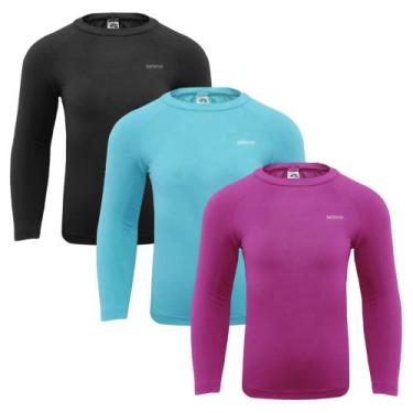 Imagem de Kit 3 Camisas Térmicas Selene Proteção UV50+ Juvenil, Preto, Azul, 12