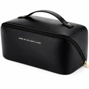 Imagem de Necessaire Grande para Viagem | Organizador de Maquiagem e Cosméticos com Alça, Couro Sintético Impermeável