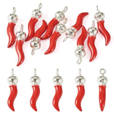 Imagem de Cheriswelry 10 pingentes de pimenta, liga esmaltada, pingentes de chili vermelho, pingentes de chifre italiano, enfeite de pendurar com pingente de comida fofa, 48 x 12 mm, para pulseira faça você