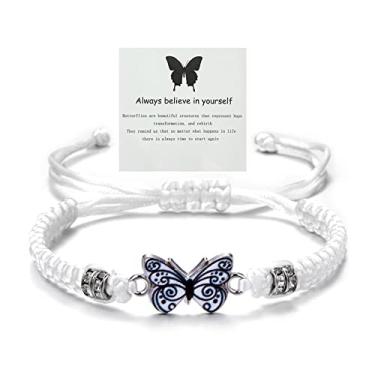 Imagem de CSIYANJRY99 Pulseira de borboleta da amizade para mulheres, Always Believe in Yourself, pulseira de borboleta, corda trançada, ajustável, pulseira com pingente de borboleta, pulseira de amizade