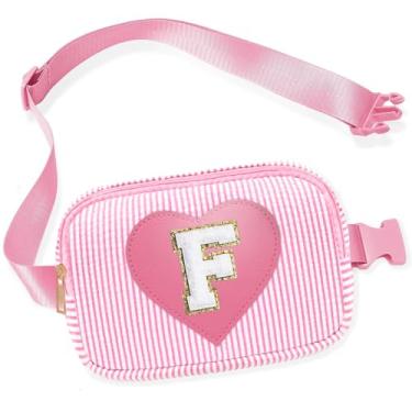 Imagem de Pochete infantil para meninas, bolsa tiracolo com inicial rosa, 4, 5, 6, 7, 8, 9, 10, 11, 12, 13 anos, ideias de presente de aniversário para meninas, rosa, F