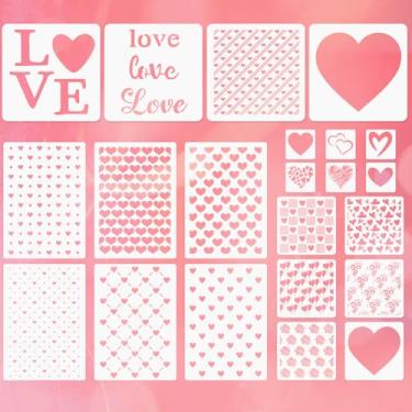 Imagem de Conjunto de 22 peças de estênceis de coração de tamanho misto, modelos de plástico reutilizáveis para pintura na parede, travesseiro de madeira e tecido para artesanato DIY e decoração de casa