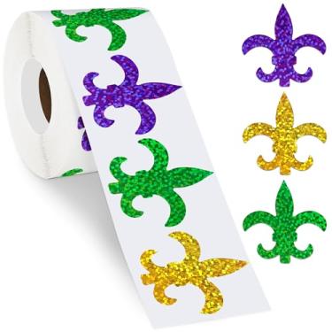 Imagem de Blowata 600 adesivos de carnaval, rolo de selo de etiqueta de flor de lis a laser de 3,8 cm para suprimentos de festa de carnaval, adesivos autoadesivos de rosto de carnaval para presentes de carnaval