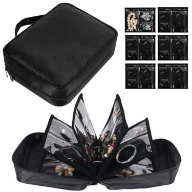 Imagem de Estojo organizador de joias de viagem, fichário dobrável de armazenamento de joias com bolsa de veludo com zíper, caixa de armazenamento portátil de grande capacidade para anéis e brincos, colares