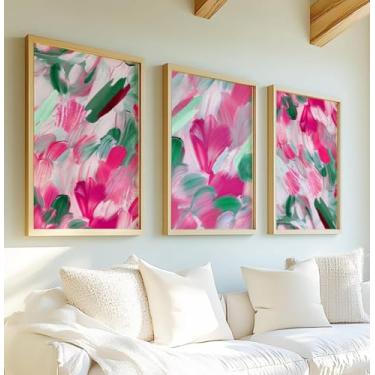 Imagem de Pôster de arte de parede abstrata rosa 3 peças impressões motivacionais pintura em tela para escritório, sala de estar, decoração de casa com moldura interna